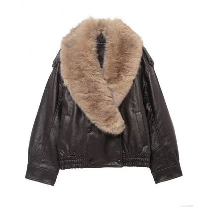 Detachable Collar Faux Leather Jacket