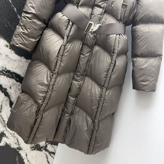 Burberry 25 Hooded Short Down Jacket with Adjustable Waist Taupe Polyester