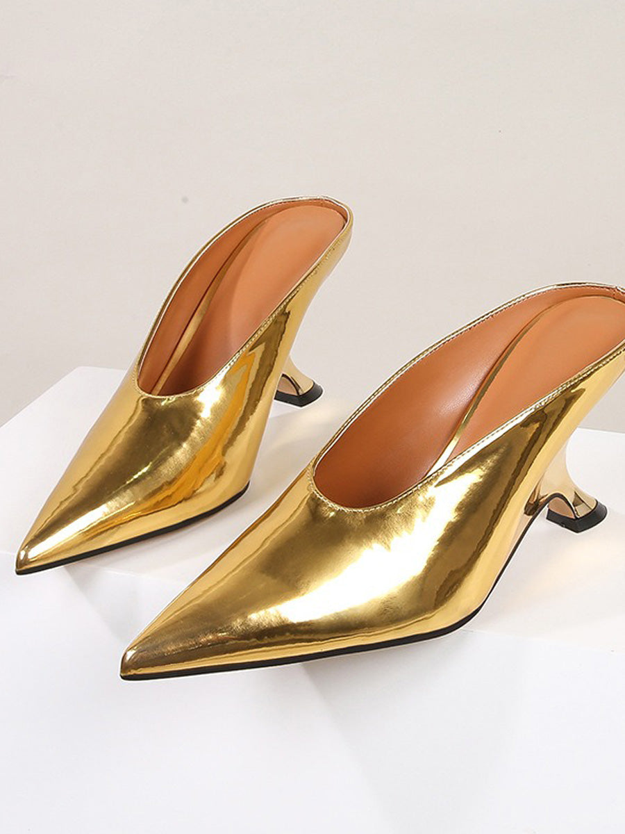 Renata Glossy Patent Leather Wedge Slide Sandals