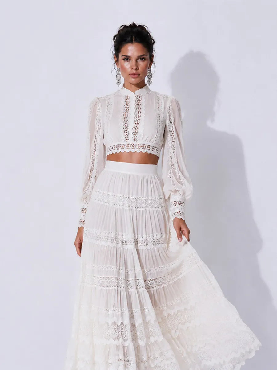 Dahlia Lace-Panel Cutout Maxi Skirt Set
