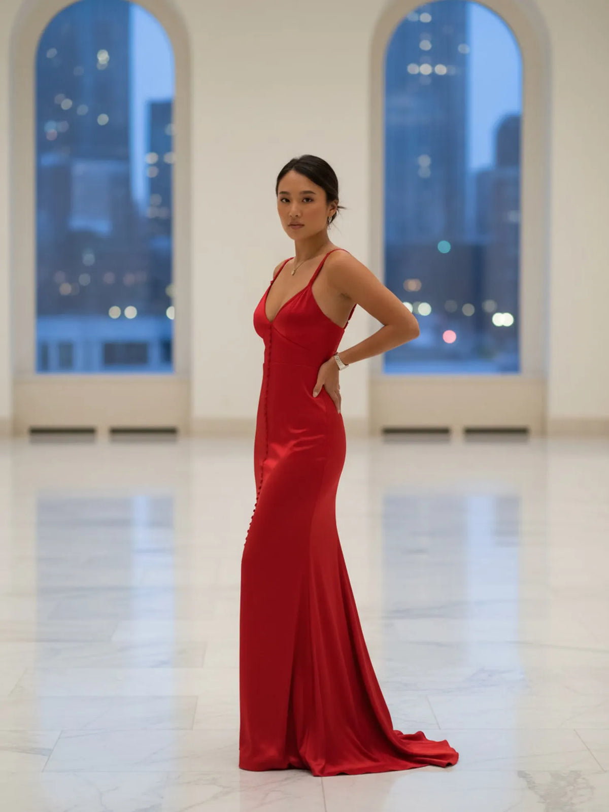 Amaya Satin Bodycon Maxi Dress In Red