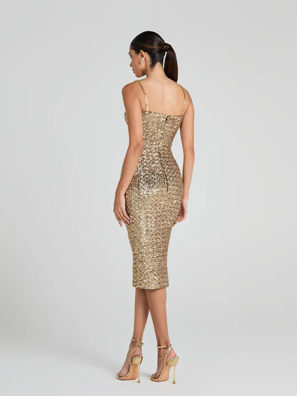 Greta Midi Dress In Gold