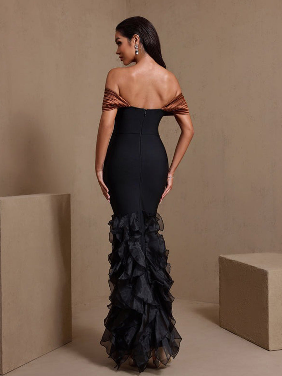 Inara Rhinestone Rippled Edge Slit Bandage Maxi Dress