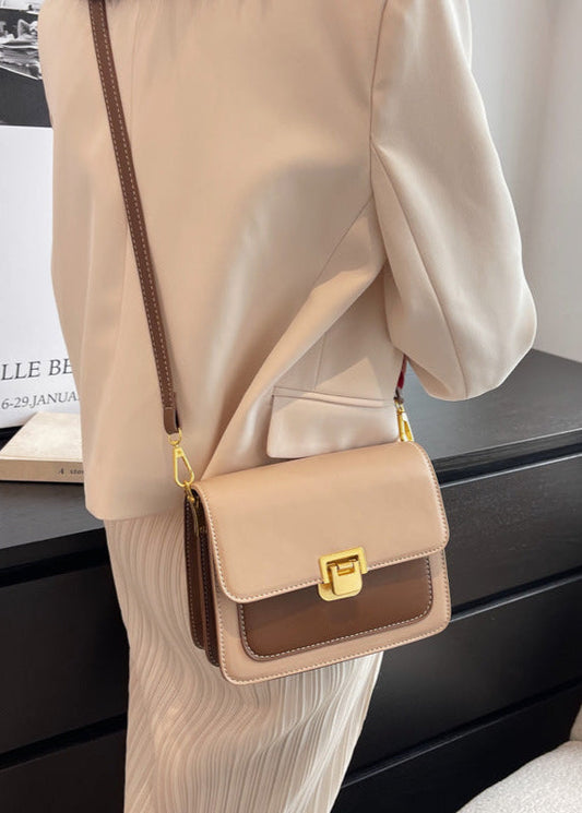 Two Tone Faux Leather Structured Crossbody Bag
