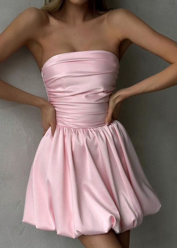 Strapless Mini Dress Lustrous Fabric Bubble Hem