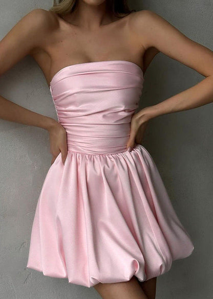 Strapless Mini Dress Lustrous Fabric Bubble Hem