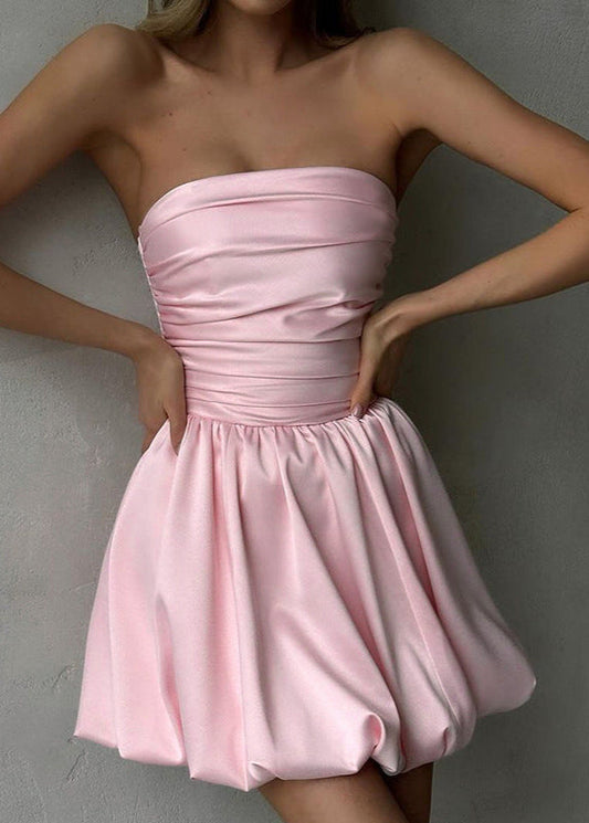 Strapless Mini Dress Lustrous Fabric Bubble Hem