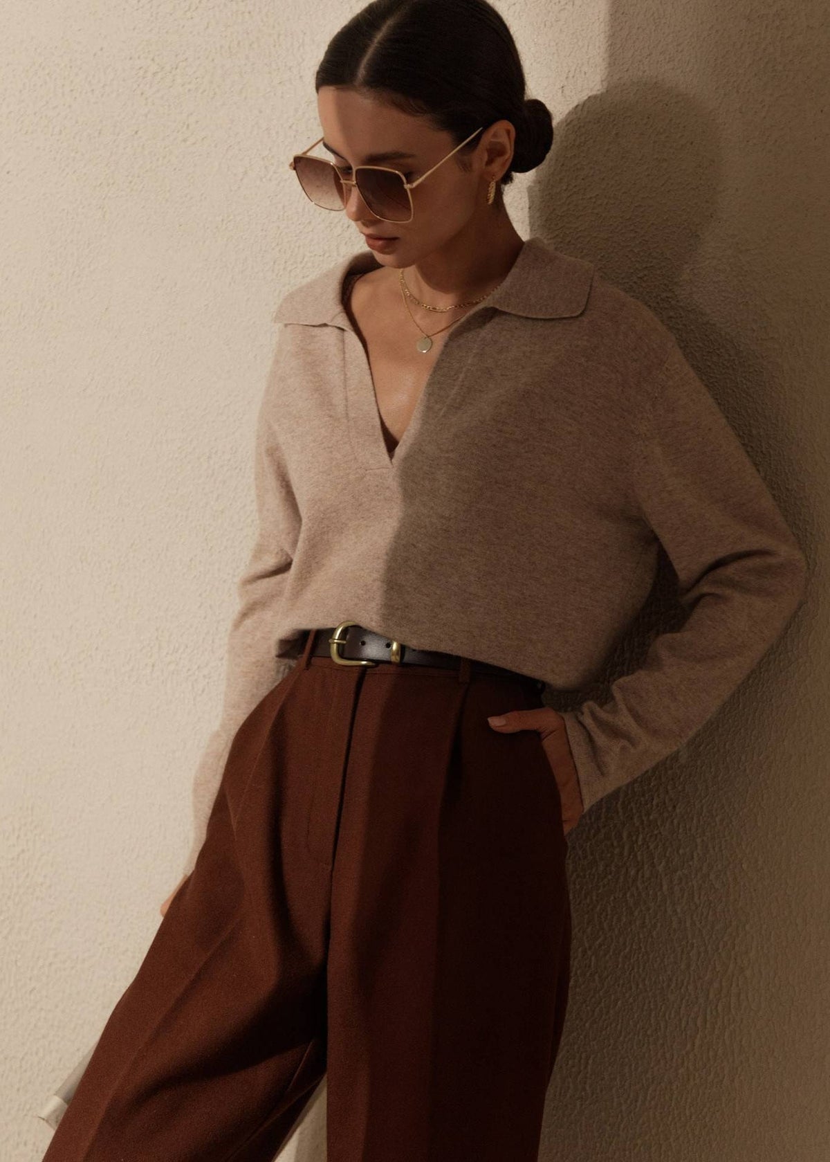 Soft Knit Polo Sweater In Plush Knit Fabric