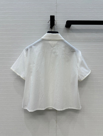 Prada 25 Lace Short-sleeved Shirt White Cotton