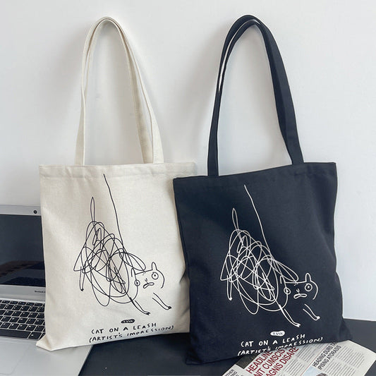 Personalized Graffiti Design Cute Cat Canvas Bag