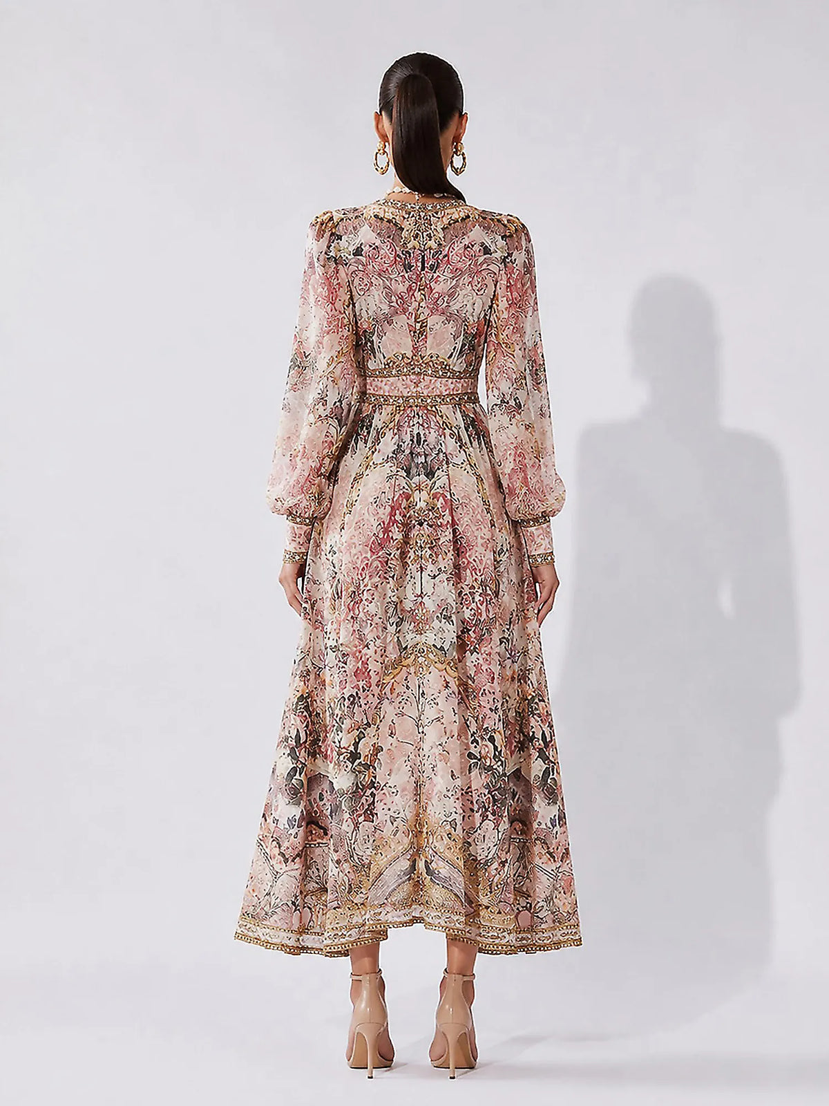 Acacia Vintage-Print Long-Sleeve Maxi Dress