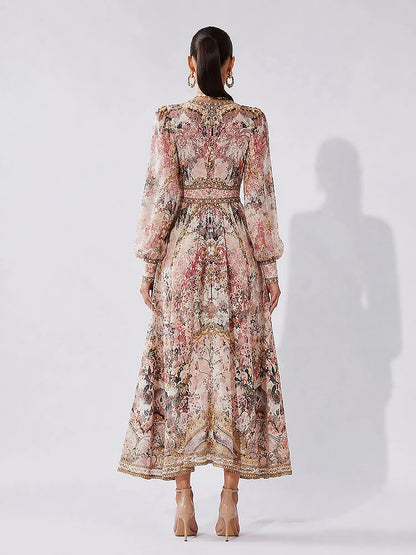 Acacia Vintage-Print Long-Sleeve Maxi Dress
