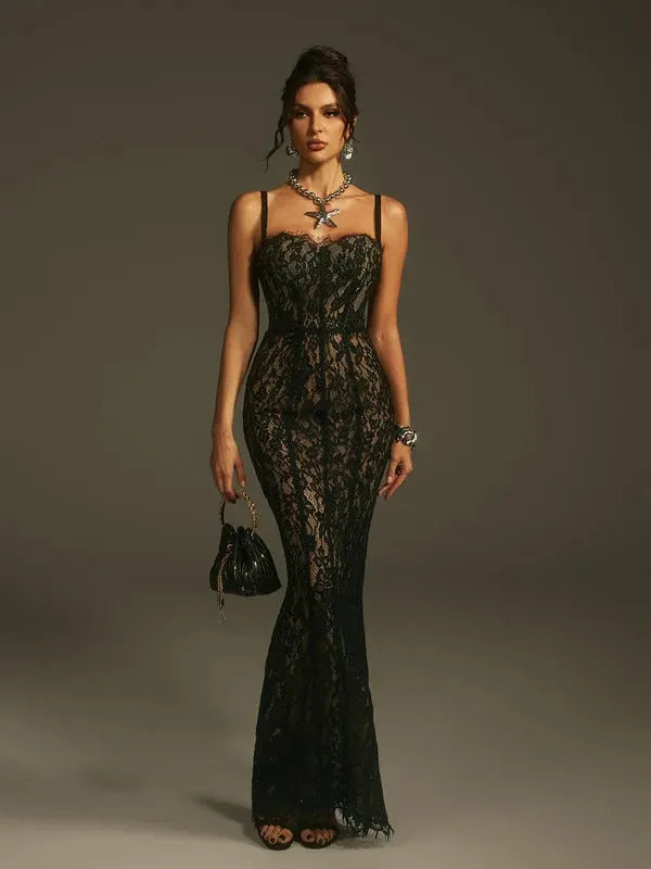 Marije Spaghetti Lace Maxi Dress