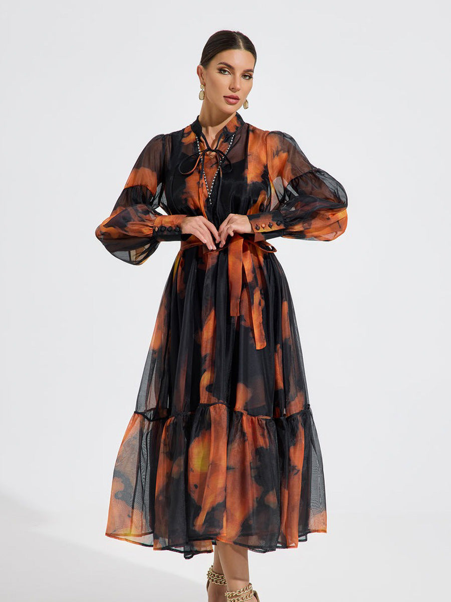 Greta Ember Glow Chiffon Maxi Dress