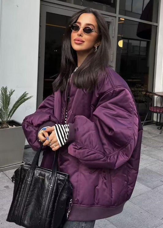 Oversized Satin Bomber Jacket With Quilted Lining