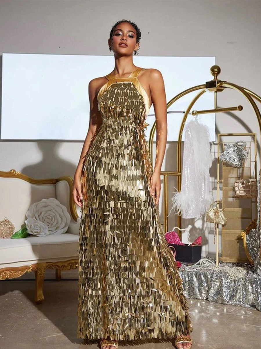 Leosan Bow Sequin Maxi Dress