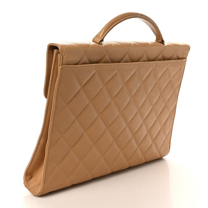 Caviar Quilted Briefcase Laptop Bag Beige