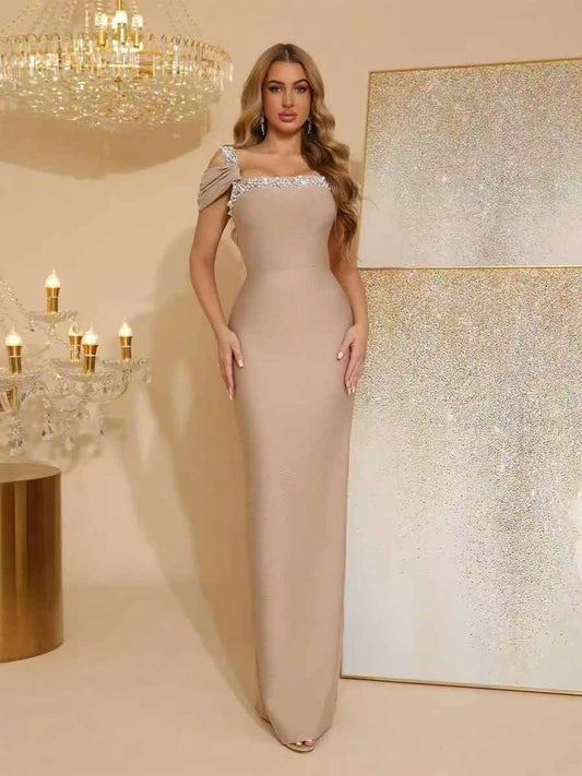 Olive Diamond Studded Maxi Dress