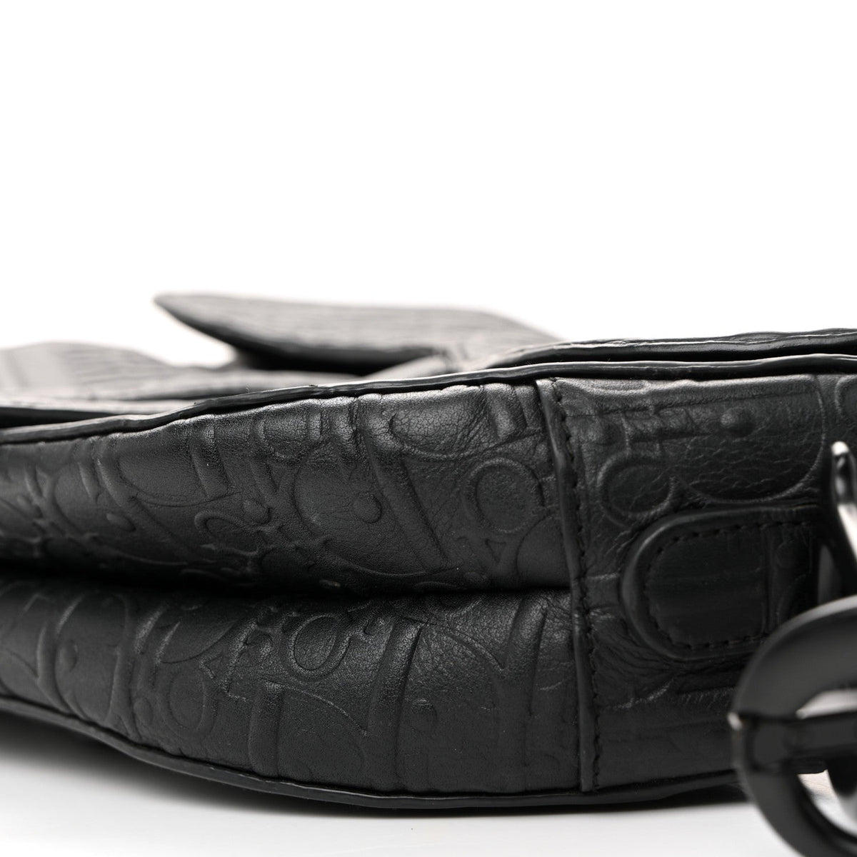 Calfskin Embossed Oblique Saddle Bag Black