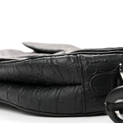 Calfskin Embossed Oblique Saddle Bag Black