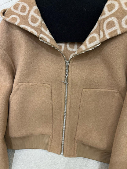 HM 25 Classic Pig Nose Monogram Hooded Coat Brown Cashmere 305170