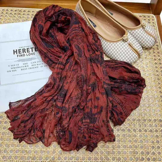 Scarvii - Vintage Pattern Lightweight Pleated Scarf
