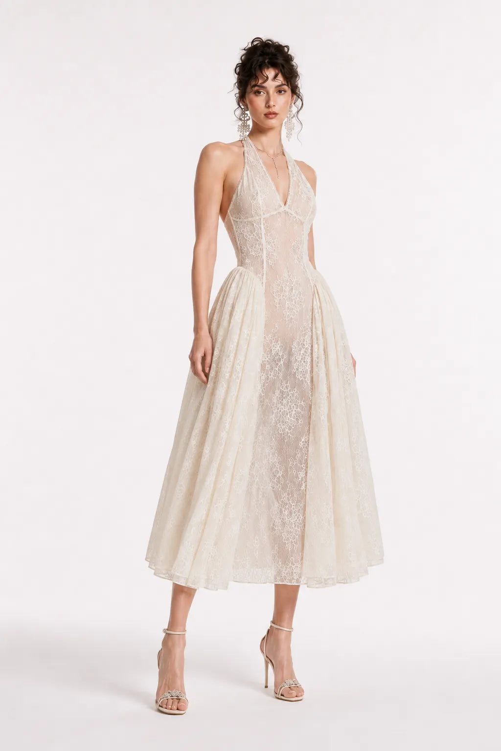 Naomi Lace Halter Midi Dress