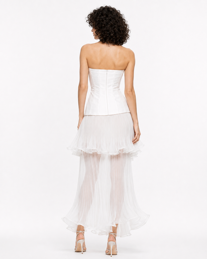Piper Satin Pleated-Panel Strapless Maxi Dress