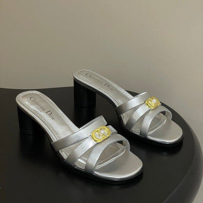 CD 26 Chunky Heel Sandals 50 Metallic Silver Leather 593520