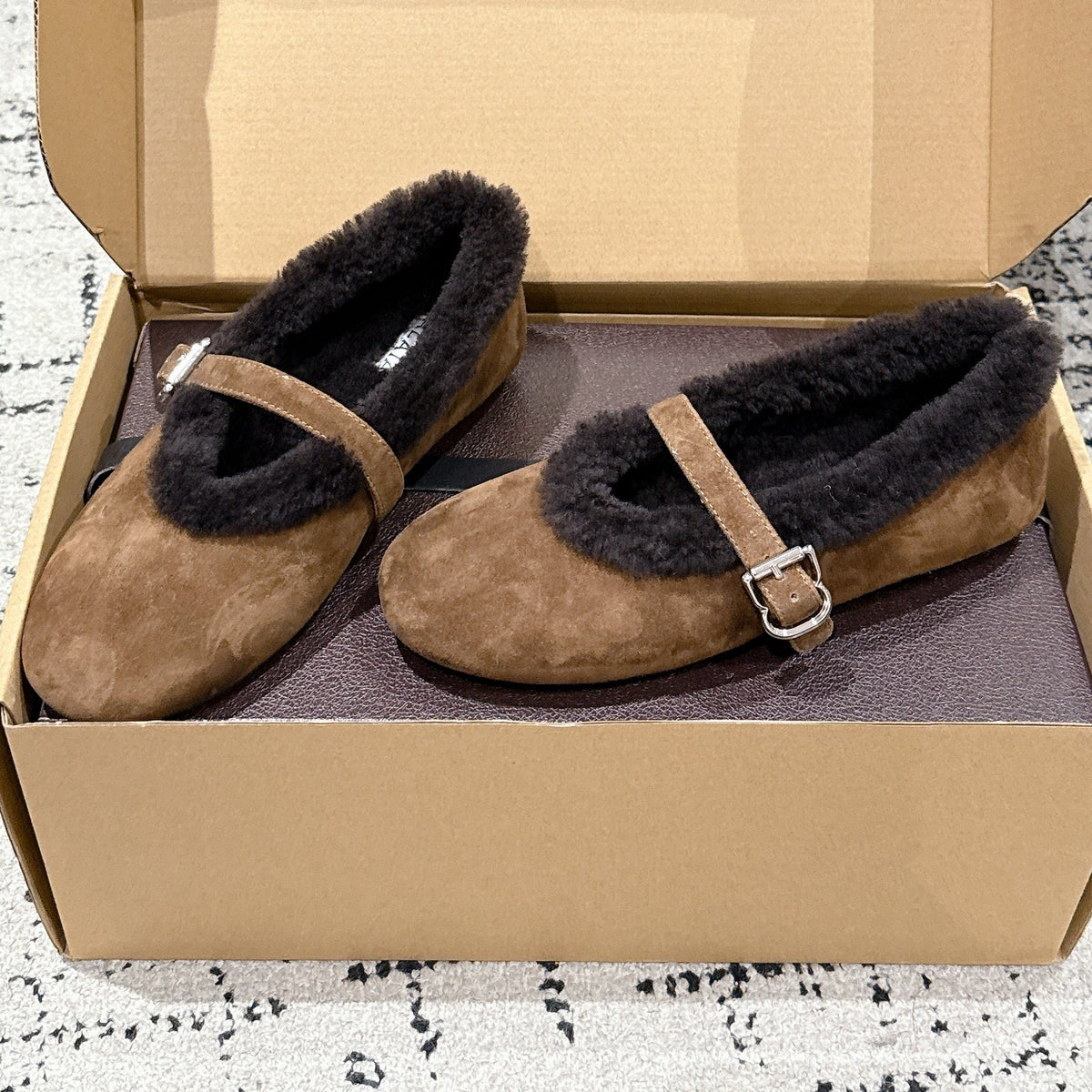 Alaia 2025 Ballet Flat Brown Black Suede Wool 558672