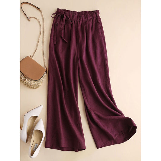 Vintage Loose Wide Leg Side Tie-Dyed Solid Color Pants