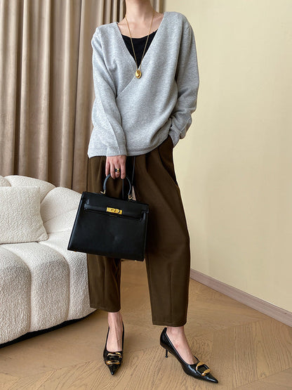 Long Sleeves Loose Asymmetric Buttoned V-Neck Cardigan Tops