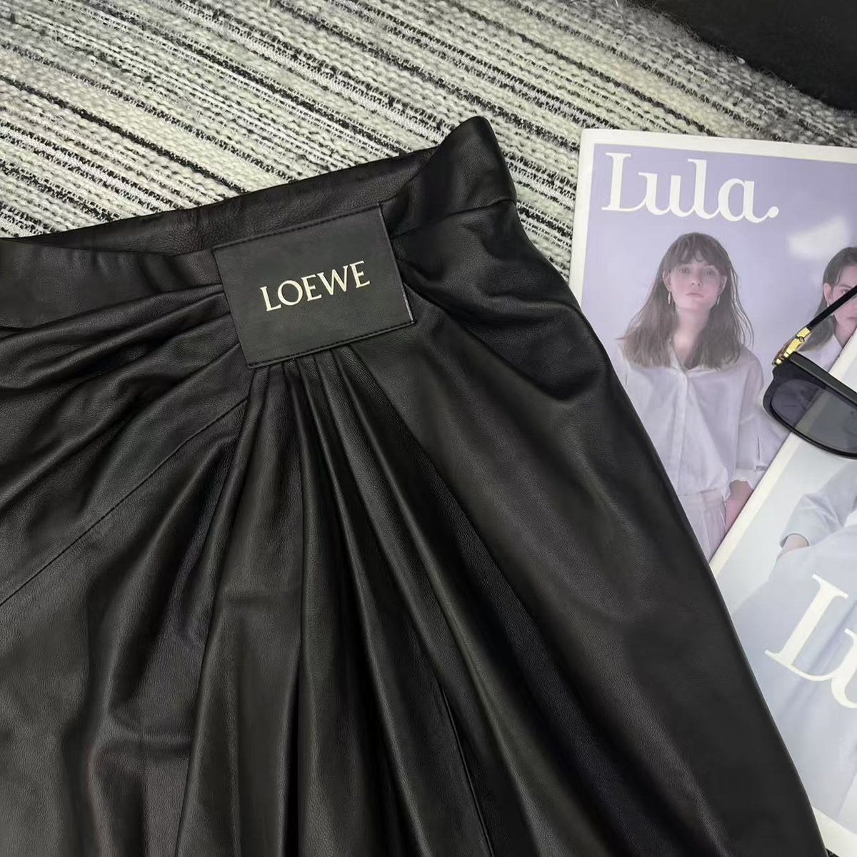 Loewe Wide-Leg Trousers Black Nappa Leather 348563