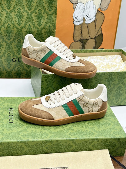 Gucci 2025 G74 Sneakers Brown Beige Suede Canvas 885901