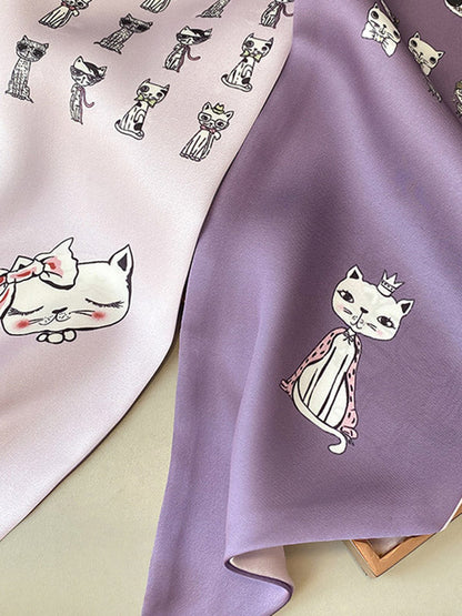 Simple Silk Imitation Cute Animal Printed Scarf