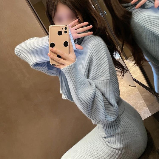 Midi Dress And Turtle Neck Sweater Set