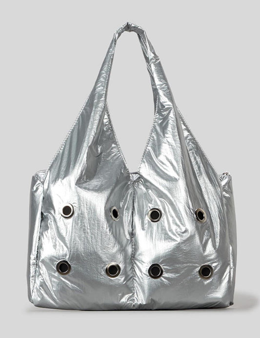 Hollow Studded Solid Large Capacity Shoulder Bag