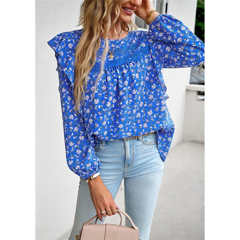 Round Neck Long Sleeve Floral Shirt