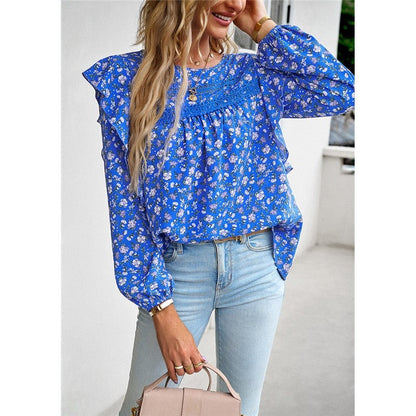 Round Neck Long Sleeve Floral Shirt