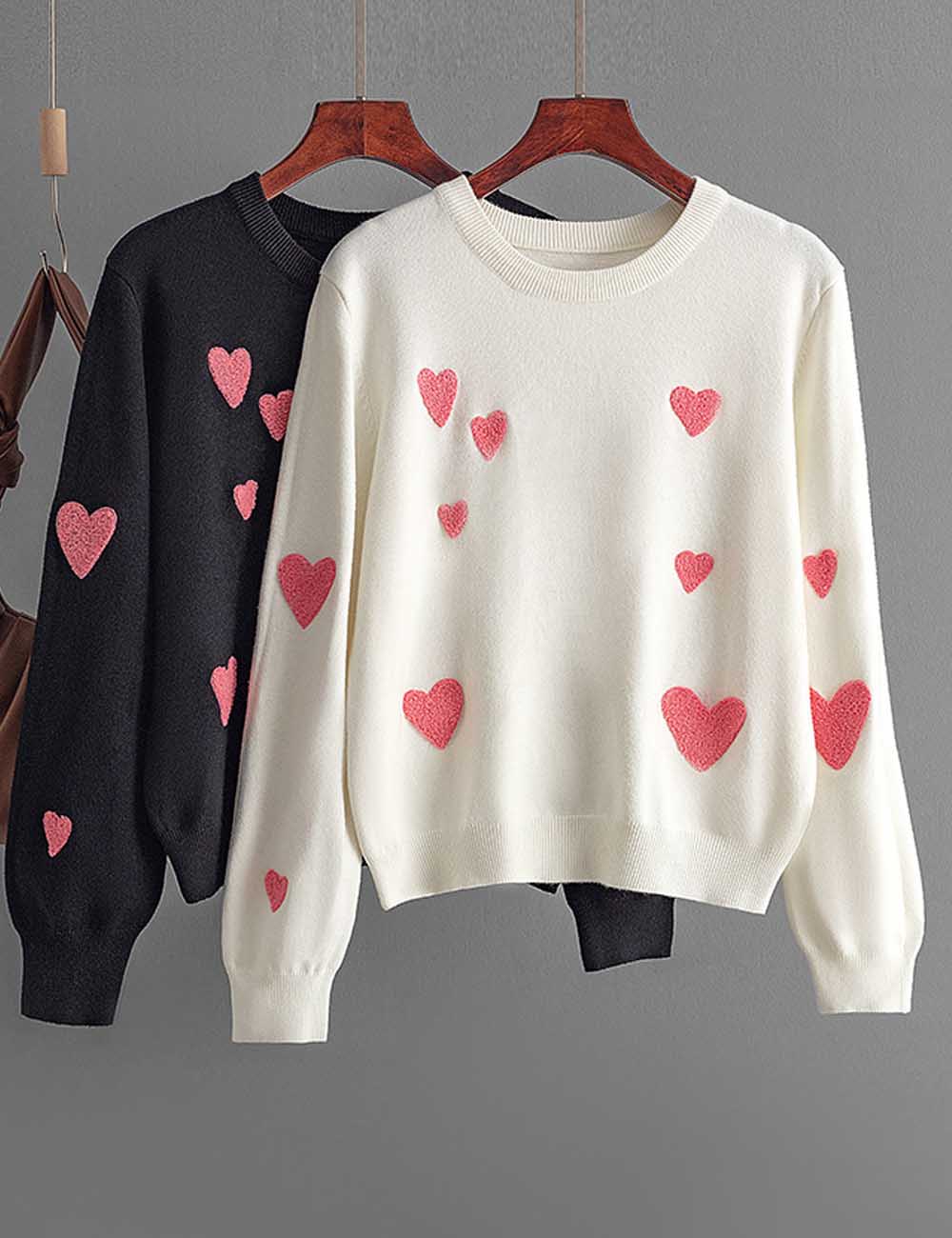 Knit Heart Embroidered Long Sleeve Sweater