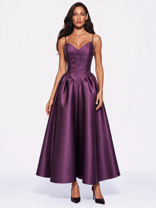 Lily Pearl Glow Corset Midi Dress In Purple