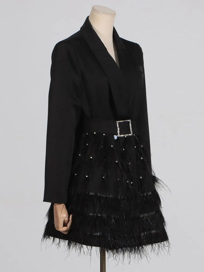 Guinevere Beaded Feather Patchwork Suit Mini Dress