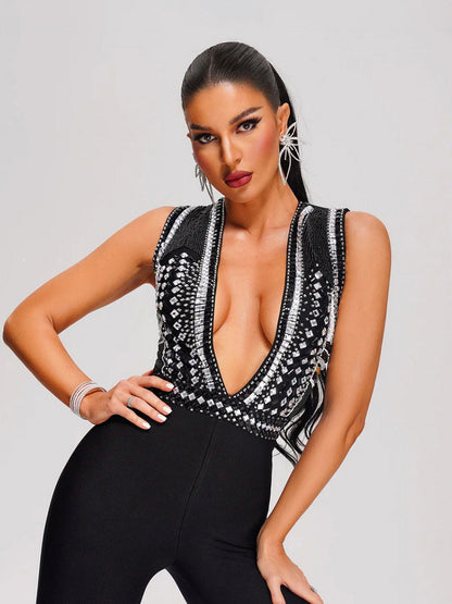 Emery Beaded Sleeveless Bandage Jumpsuit