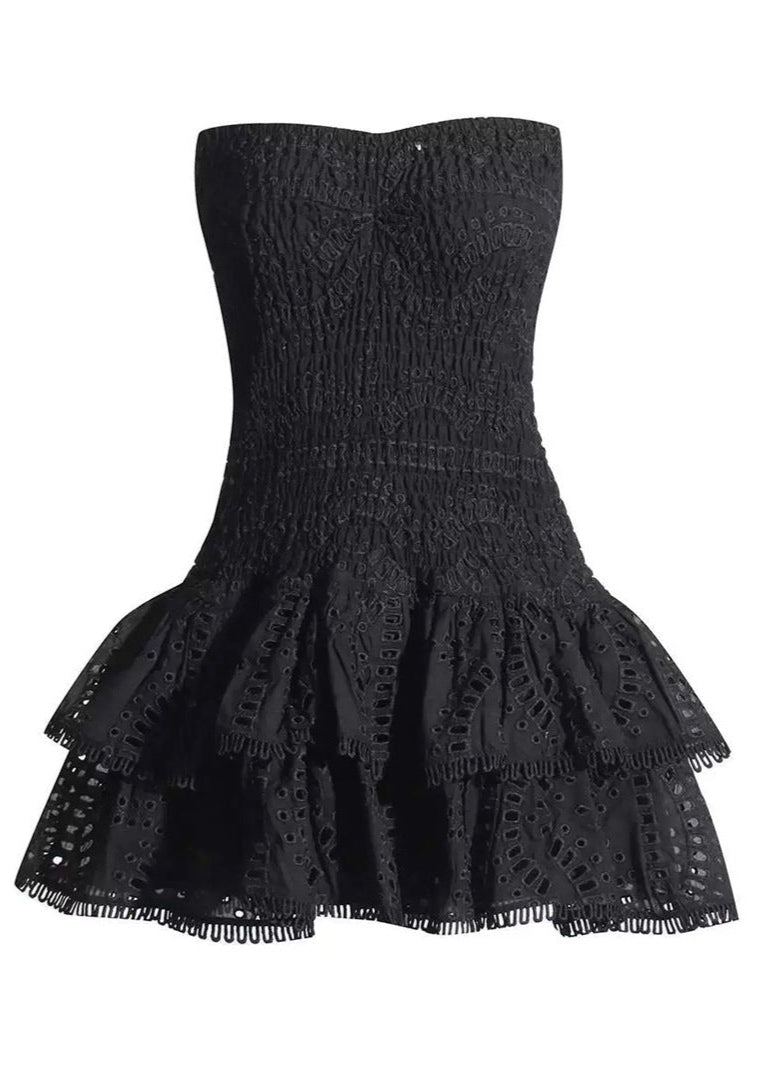 Smocked Strapless Mini Dress Lightweight Blue Print