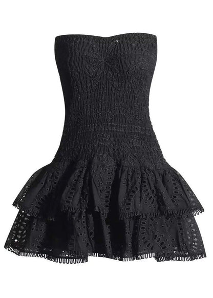 Smocked Strapless Mini Dress Lightweight Blue Print