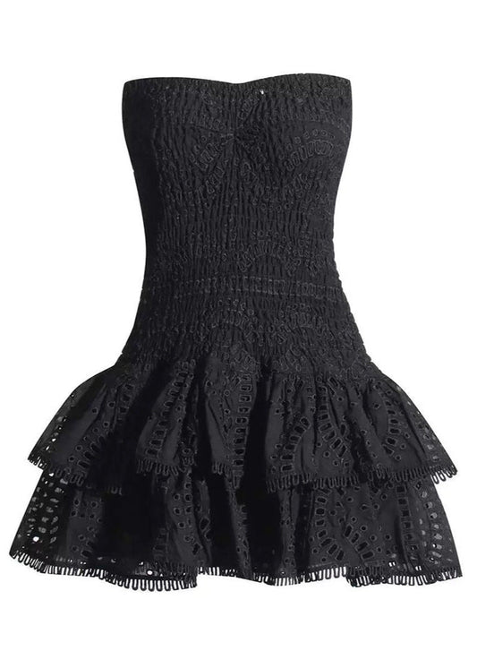 Smocked Strapless Mini Dress Lightweight Blue Print