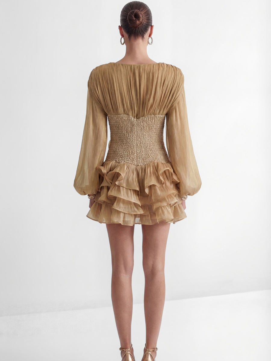 Margot Khaki Corset Bodice Ruffled Mini Dress