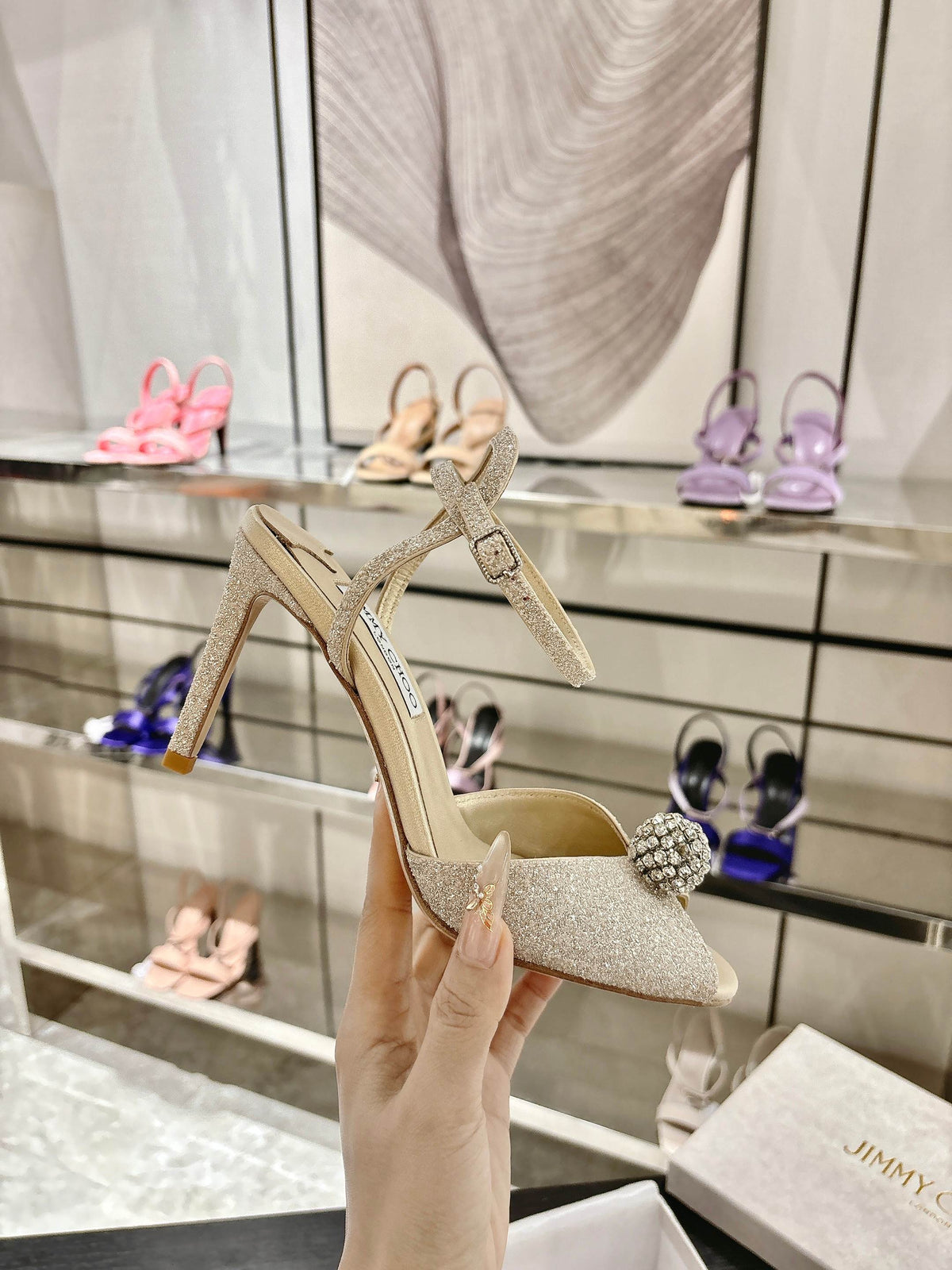 Jimmy Choo Sacora Crystal Sandal 65 Light Soft Gold Cowhide 597666