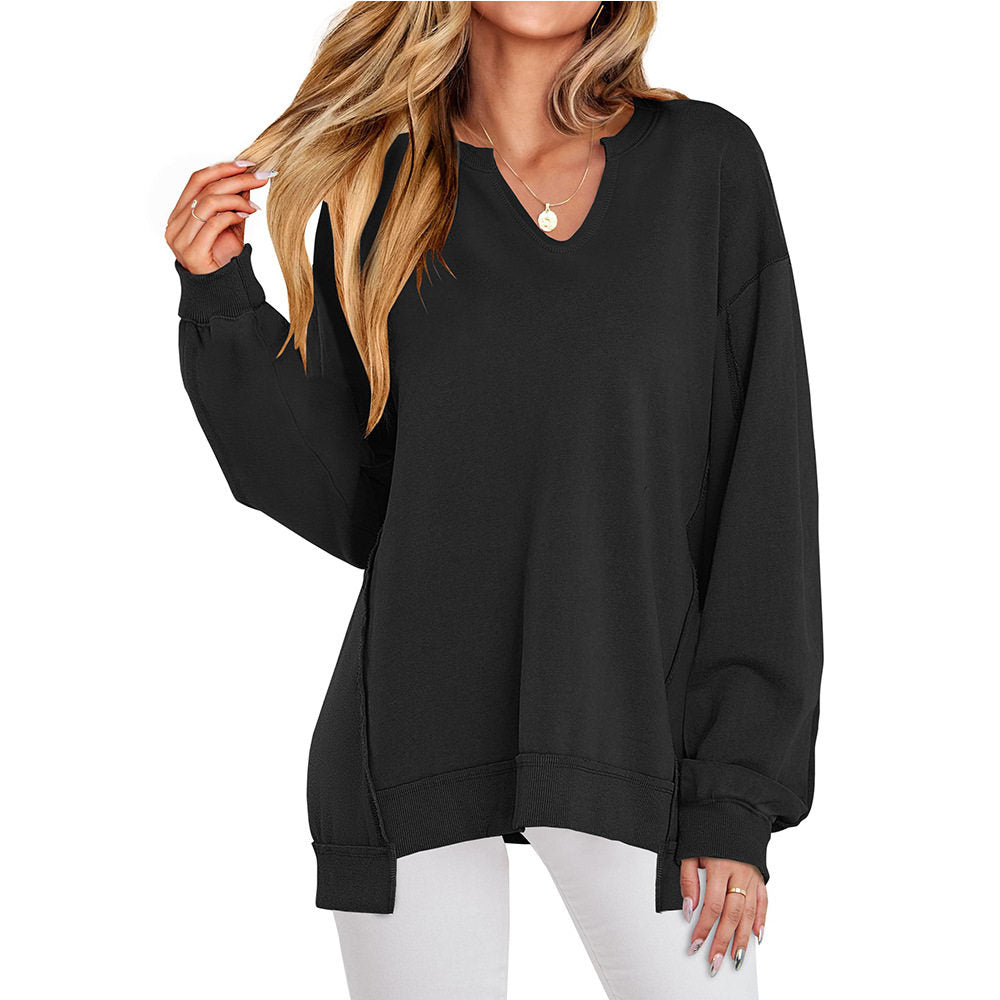 Color Striped V-Neck Loose Hoodie