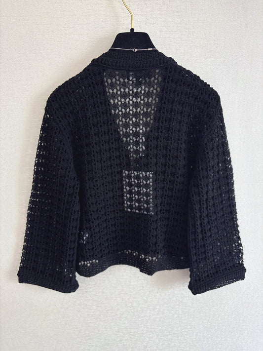 Chanel 2025 Hollow Cardigan Black Cotton 329411